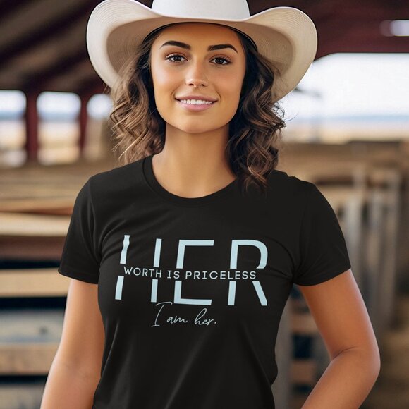 “I Am Her” Her Worth is Priceless Graphic Tee, Self Love Tee Shirt, - Medium - Picture 1 of 6